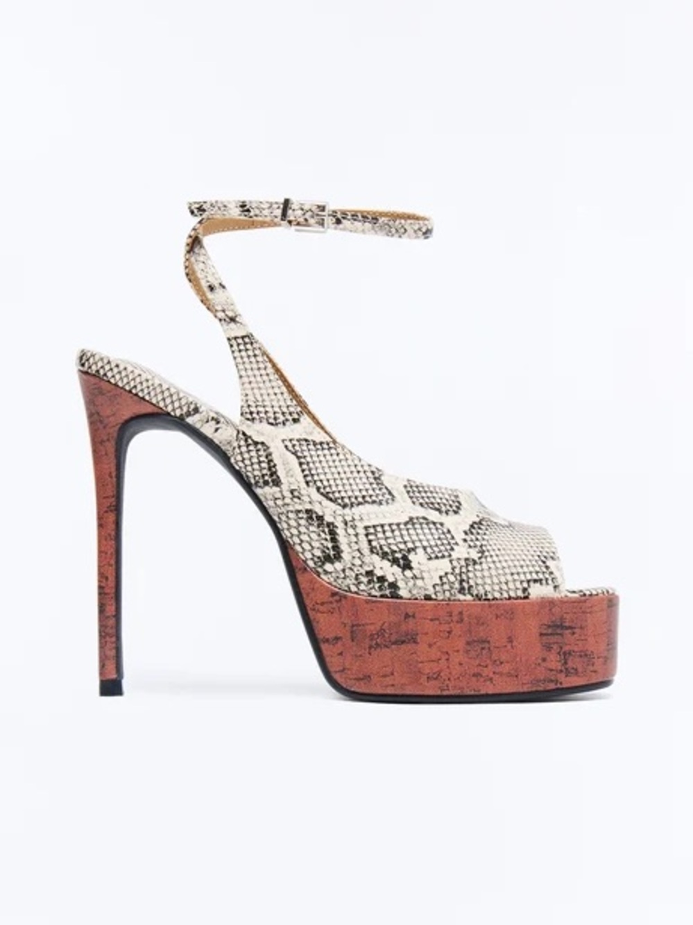 Snake-Print Platform Ankle-Strap Sandal in Natural/Chestnut